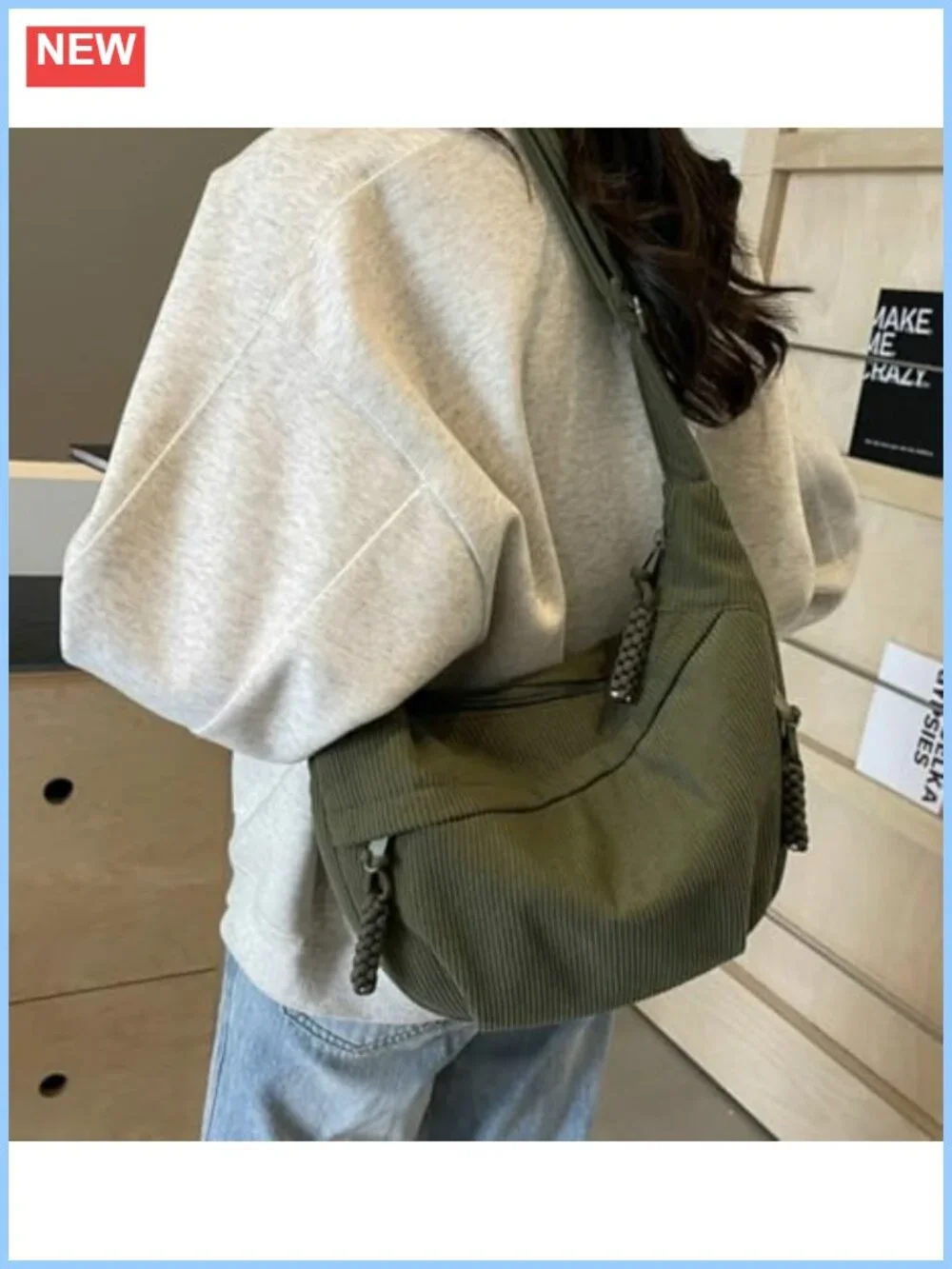 Corduroy Hobo Bag Crescent Shoulder Crossbody Purse Wide Strap Unisex